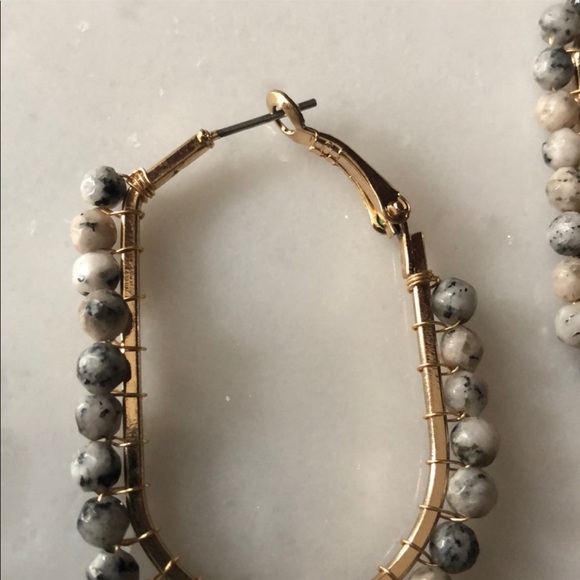 Natural Stone Oval Hoop Earrings - Picture 4 of 6